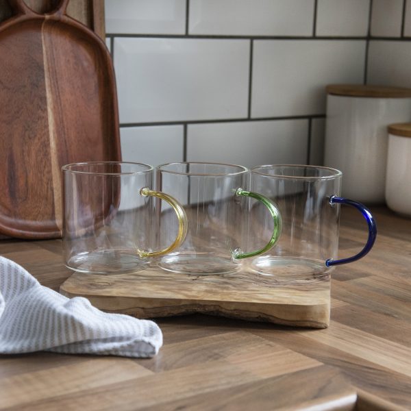 Coloured Handle Glass Mugs Set of 6